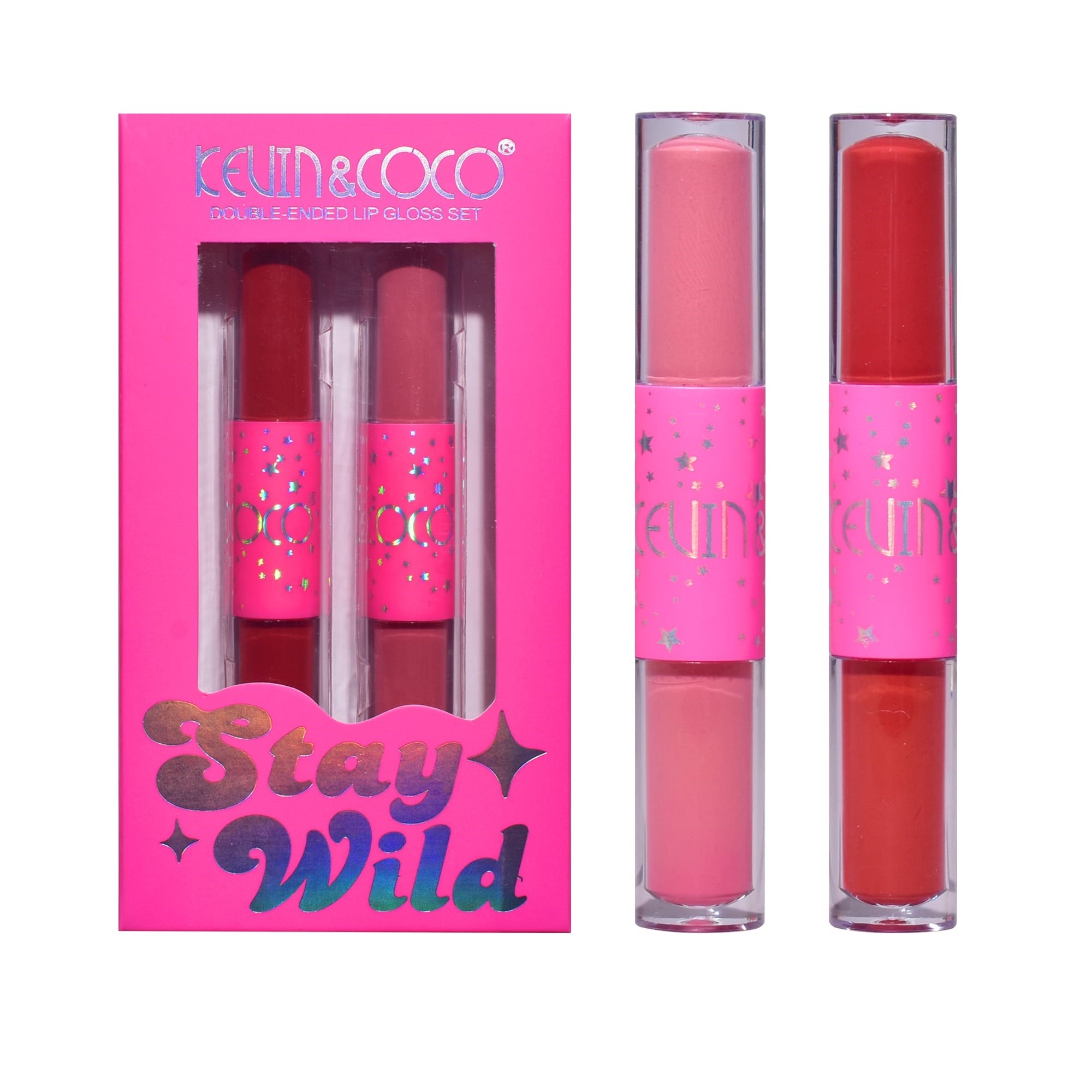Set de Buze, KEVIN & COCO, Stay Wild 4 Culori, 2 Gloss-uri si 2 Rujuri Mate, 15.1 x 8.1 x 2cm, Roz/Rosu - imagine 2