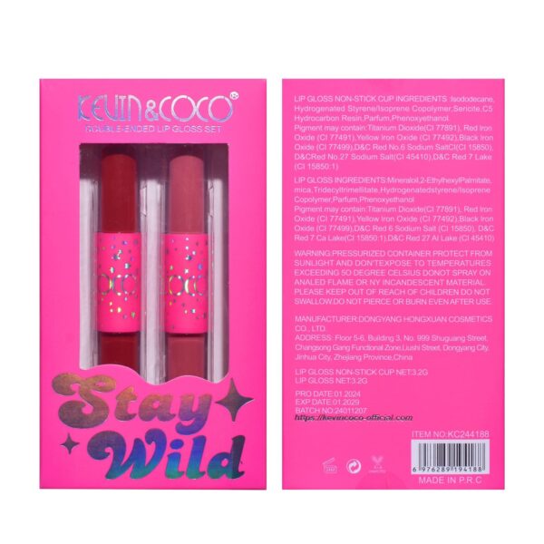 Set de Buze, KEVIN & COCO, Stay Wild 4 Culori, 2 Gloss-uri si 2 Rujuri Mate, 15.1 x 8.1 x 2cm, Roz/Rosu - imagine 3