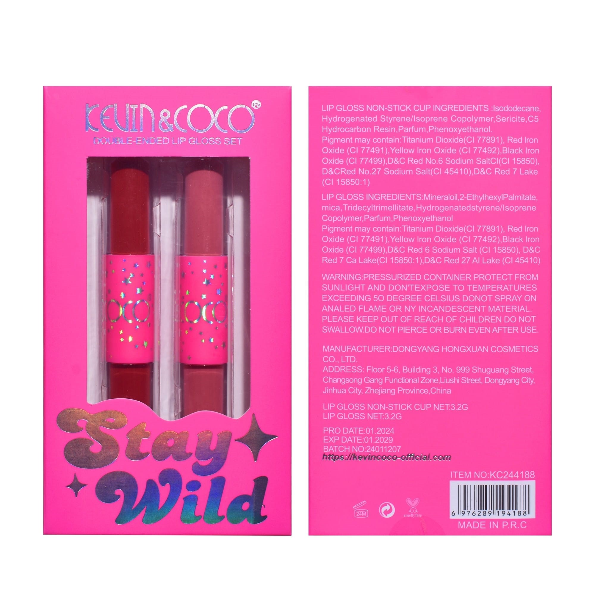 Set de Buze, KEVIN & COCO, Stay Wild 4 Culori, 2 Gloss-uri si 2 Rujuri Mate, 15.1 x 8.1 x 2cm, Roz/Rosu - imagine 3