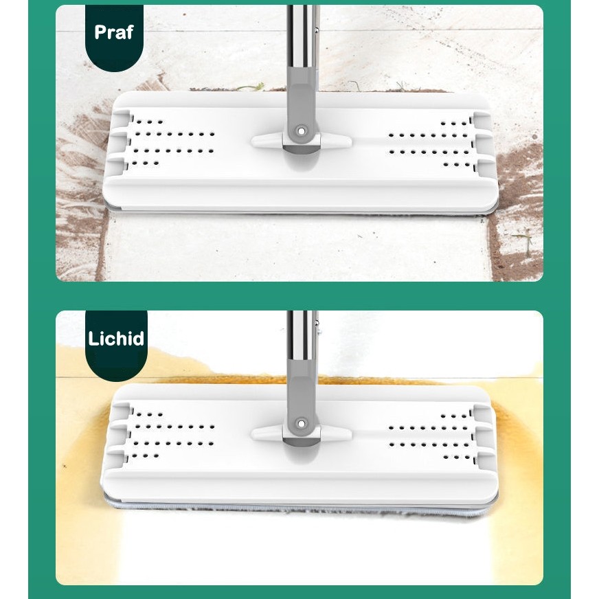 Set de curatenie , mop si galeata, galeata 5.7 l, 4 rezerve microfibra incluse, design modern, pentru interior, material plastic, peri sintetici, plat, cu storcere, alb - imagine 2