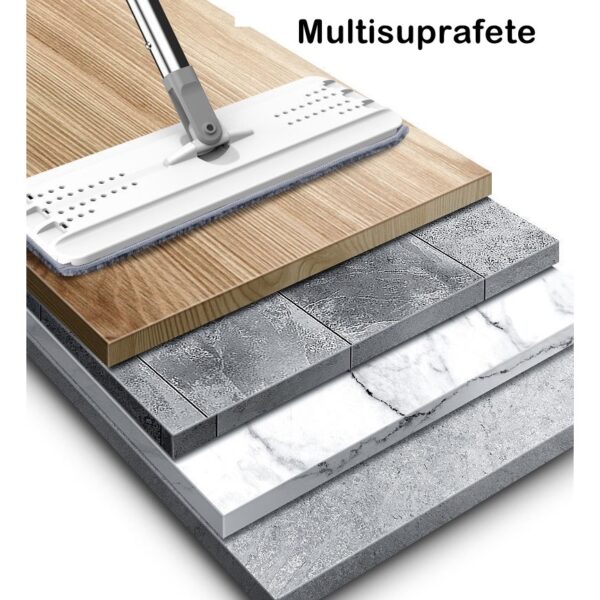 Set de curatenie , mop si galeata, galeata 5.7 l, 4 rezerve microfibra incluse, design modern, pentru interior, material plastic, peri sintetici, plat, cu storcere, alb - imagine 4