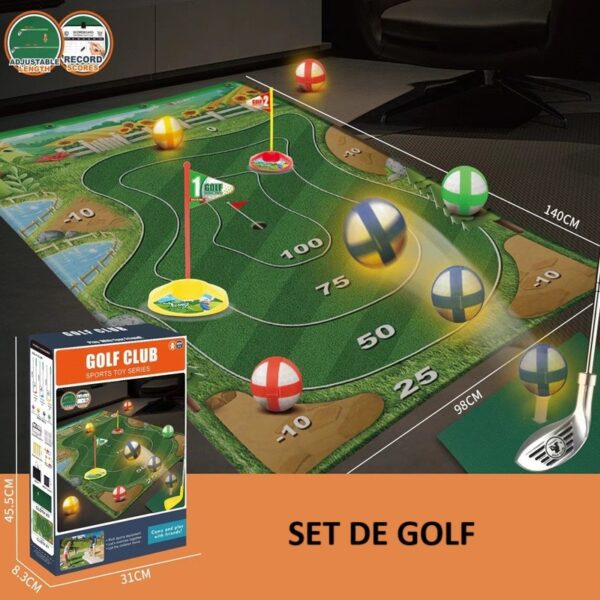 Set de Golf, , Interactiune Parinte-Copil, Covor de Golf, 140 x 98 cm, 4 Mingii cu Scai, 3 Crose Reglabile, Model B, +3 Ani, Multicolor - imagine 2