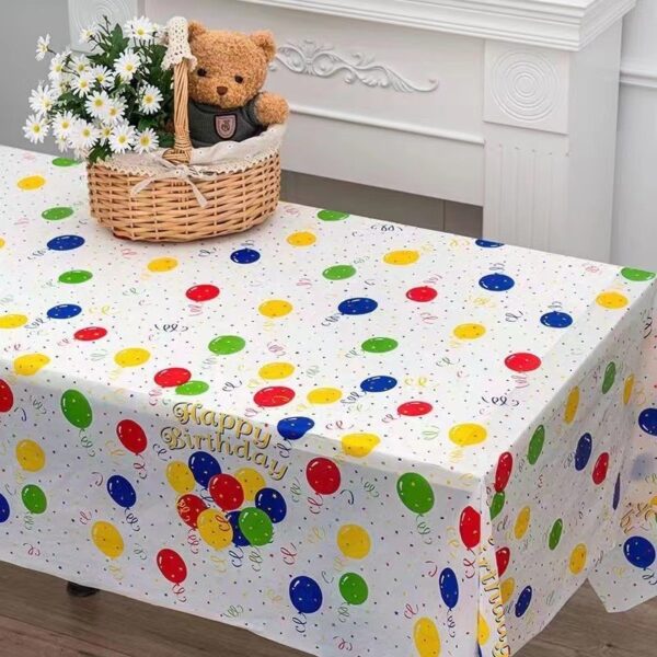 Fata de Masa, , din PEVA, Imprimeu Happy Birthday cu Baloane, 137 x 274 cm, Impermeabila, Fara Pete, Curatare Rapida, Multicolor - imagine 2