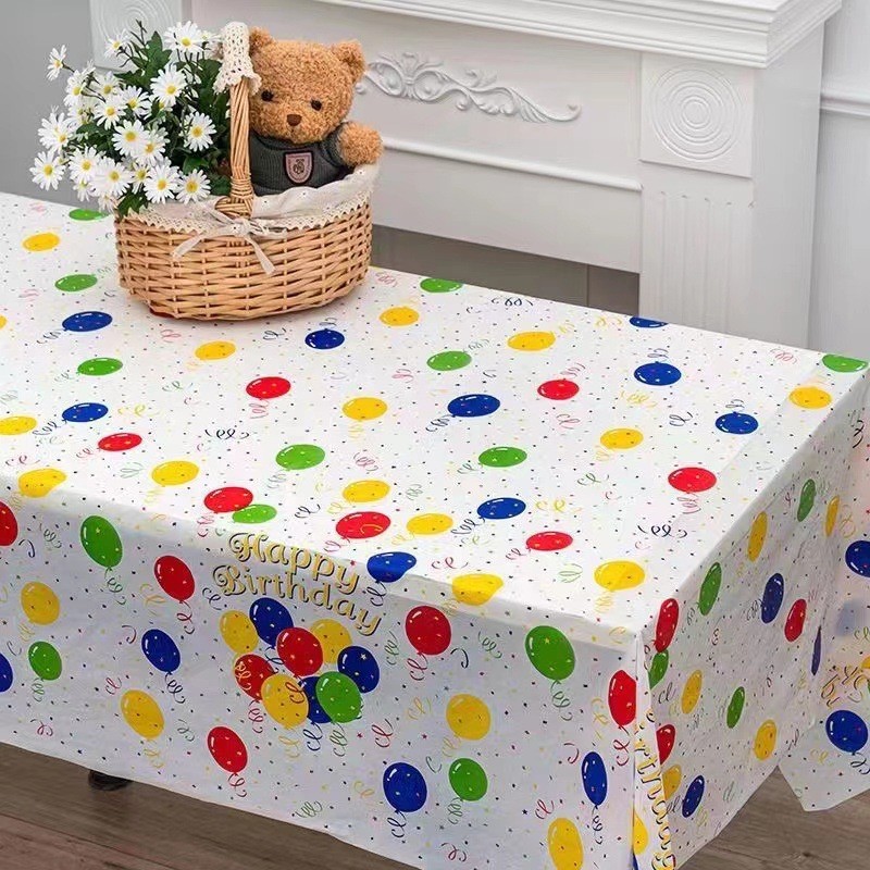 Fata de Masa, , din PEVA, Imprimeu Happy Birthday cu Baloane, 137 x 274 cm, Impermeabila, Fara Pete, Curatare Rapida, Multicolor - imagine 2