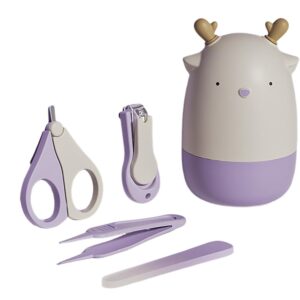 Set 4in1 de Ingrijire Unghii pentru Bebelusi, , Cutie de Depozitare Tip Cerb, 0-6 Ani, 11 x 6 x 11 cm, Mov