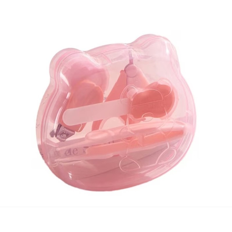 Set Ingrijire Unghii pentru Bebelusi, , Cutie de Depozitare in Forma de Ursulet, 10 x 9.5 cm, Roz