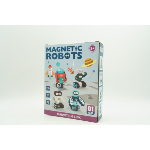 Set inteligent de blocuri magnetice pentru copii, 7 piese, cutie depozitare, robotel, albastru - imagine 3