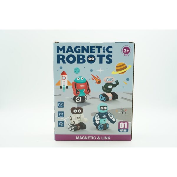 Set inteligent de blocuri magnetice pentru copii, 7 piese, cutie depozitare, robotel, albastru - imagine 4