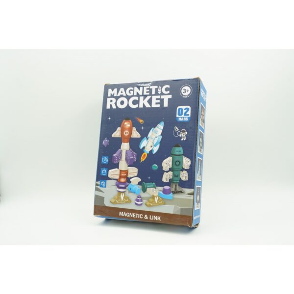 Set inteligent de blocuri magnetice pentru copii, 8 piese, cutie depozitare, racheta, albastru - imagine 2