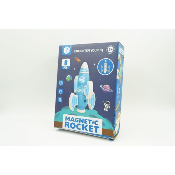 Set inteligent de blocuri magnetice pentru copii, 8 piese, cutie depozitare, racheta, albastru - imagine 3