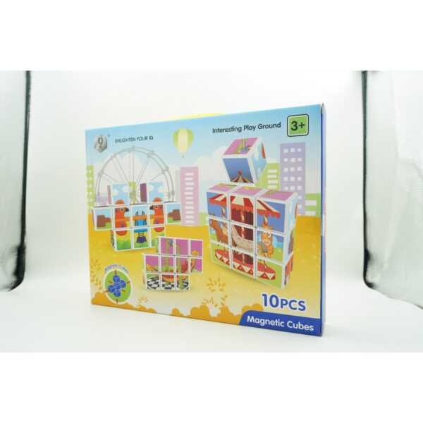 Set inteligent de cuburi magnetice pentru copii, 10 piese, cutie depozitare, puzzle parc de distractii, +3 ani, multicolor - imagine 3