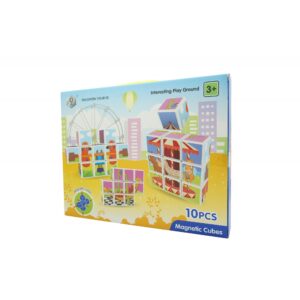Set inteligent de cuburi magnetice pentru copii, 10 piese, cutie depozitare, puzzle parc de distractii, +3 ani, multicolor