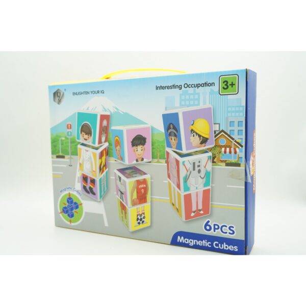Set inteligent de cuburi magnetice pentru copii, 6 piese, cutie depozitare, puzzle joburi, +3 ani, multicolor - imagine 2