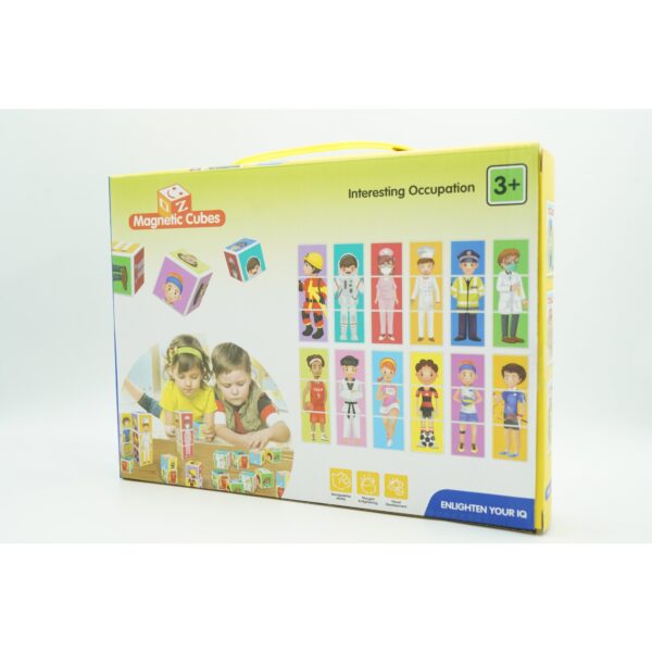 Set inteligent de cuburi magnetice pentru copii, 6 piese, cutie depozitare, puzzle joburi, +3 ani, multicolor - imagine 3
