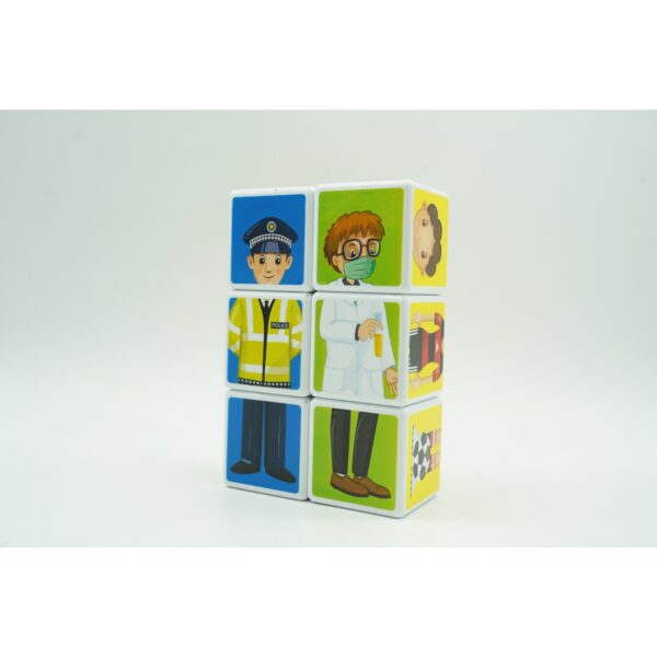 Set inteligent de cuburi magnetice pentru copii, 6 piese, cutie depozitare, puzzle joburi, +3 ani, multicolor - imagine 4
