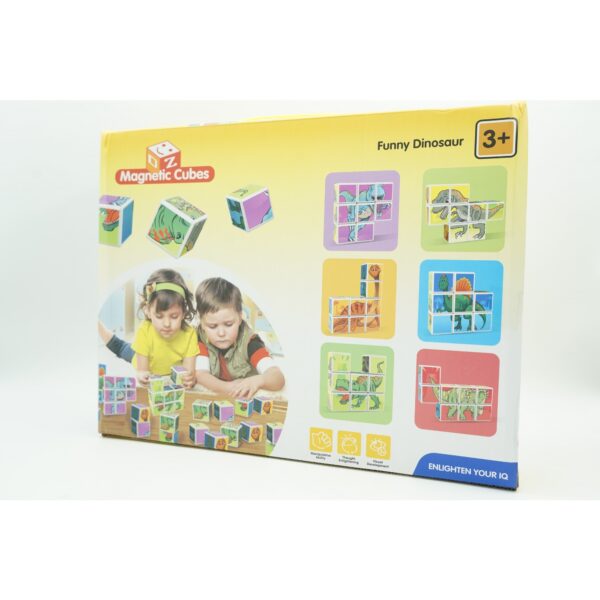 Set inteligent de cuburi magnetice pentru copii, 8 piese, cutie depozitare, puzzle dinozauri, +3 ani, multicolor - imagine 2