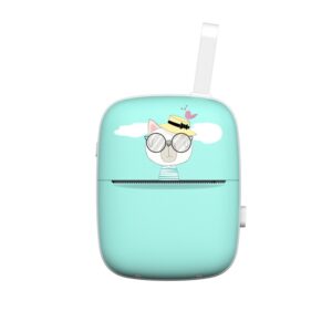 Set Mini Imprimanta Foto Portabila, , Include: 1x Set de Markere, 5x Role de Hartie Termica, 5x Role Hartie Adeziva, Incarcare USB, Bluetooth, Print Alb-Negru, Model Pisica, Albastru