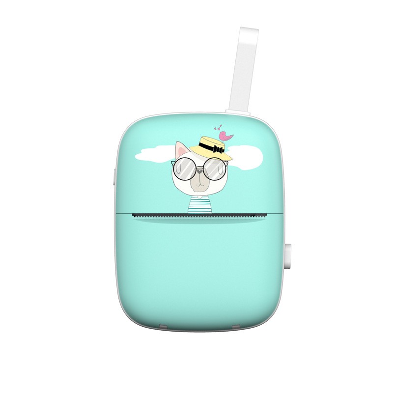 Set Mini Imprimanta Foto Portabila, , Include: 1x Set de Markere, 5x Role de Hartie Termica, 5x Role Hartie Adeziva, Incarcare USB, Bluetooth, Print Alb-Negru, Model Pisica, Albastru