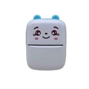 Set Mini Imprimanta Foto Portabila, , Include: 1x Set de Markere, 5x Role de Hartie Termica, 5x Role Hartie Adeziva, Incarcare USB, Bluetooth, Print Alb-Negru, Model Ursulet, Alb/Albastru