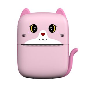 Set Mini Imprimanta Foto Portabila, , Include: 1x Set de Markere, 5x Role de Hartie Termica, 5x Role Hartie Adeziva, Incarcare USB, Bluetooth, Print Alb-Negru, Model Pisicuta, Roz