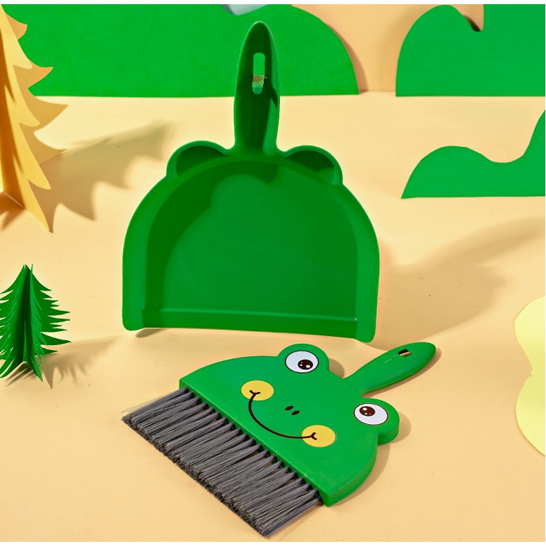Set Mini Matura si Faras, , LITTLE CLEANER, Uz Casnic, pentru Birou, Bucatarie, Casa, Model Broscuta, 23 x 18 cm, Verde - imagine 2