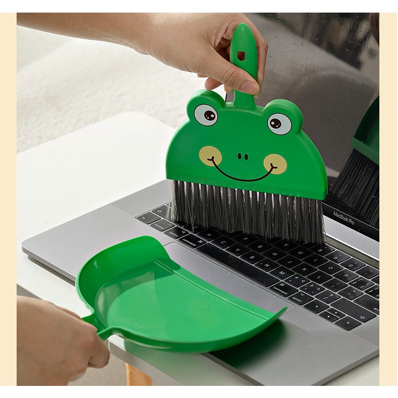 Set Mini Matura si Faras, , LITTLE CLEANER, Uz Casnic, pentru Birou, Bucatarie, Casa, Model Broscuta, 23 x 18 cm, Verde - imagine 4