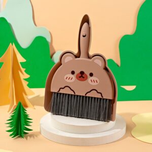 Set Mini Matura si Faras, , LITTLE CLEANER, Uz Casnic, pentru Birou, Bucatarie, Casa, Model Ursulet, 23 x 18 cm, Maro