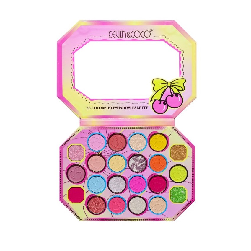 Paleta de Machiaj, KEVIN & COCO, Pink Cherry, Fard de Pleoape, 22 culori, 19 x 13.7 x 1.3 cm - imagine 3