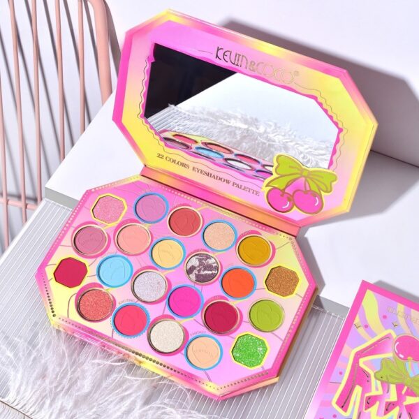 Paleta de Machiaj, KEVIN & COCO, Pink Cherry, Fard de Pleoape, 22 culori, 19 x 13.7 x 1.3 cm - imagine 4