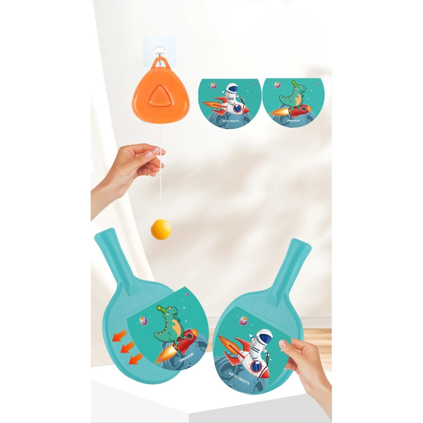 Set Palete pentru Tenis de Masa, , pentru Copii, Accesoriu de Agatat Inclus, 2 Mingi, Design Animat, Albastru - imagine 3