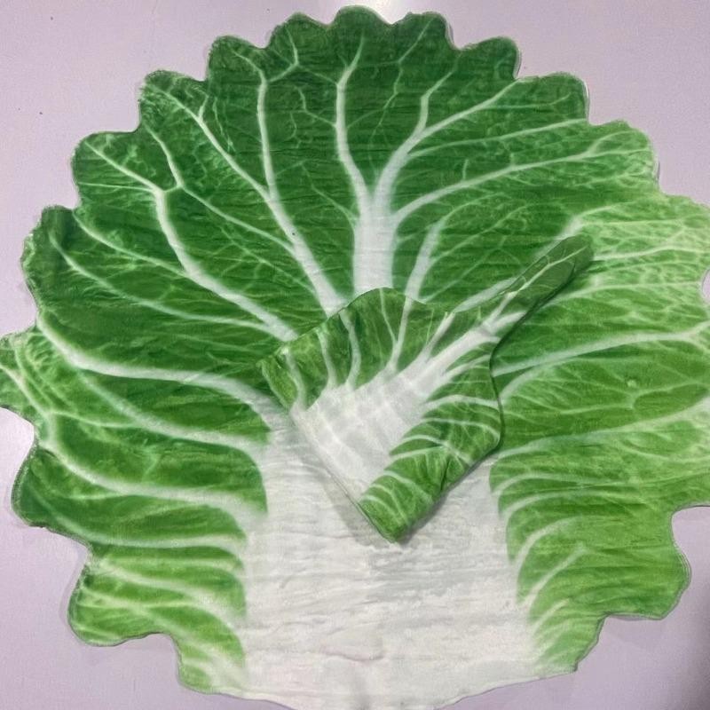 Set patura flanel si caciula , forma frunza de salata, pentru nou-nascuti, material poliester, 85 cm, verde - imagine 4