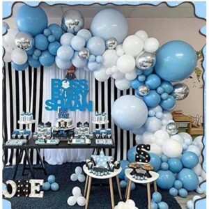 Baloane decorative Arcada, pentru Baieti, BABY SHOWER, , Arcada Baby BOSS, Set din 154 baloane, Model Petrecere, Baloane Party, 12 cm, 30 cm, 45 cm, Albastru, Bleu, Alb, Argitiu
