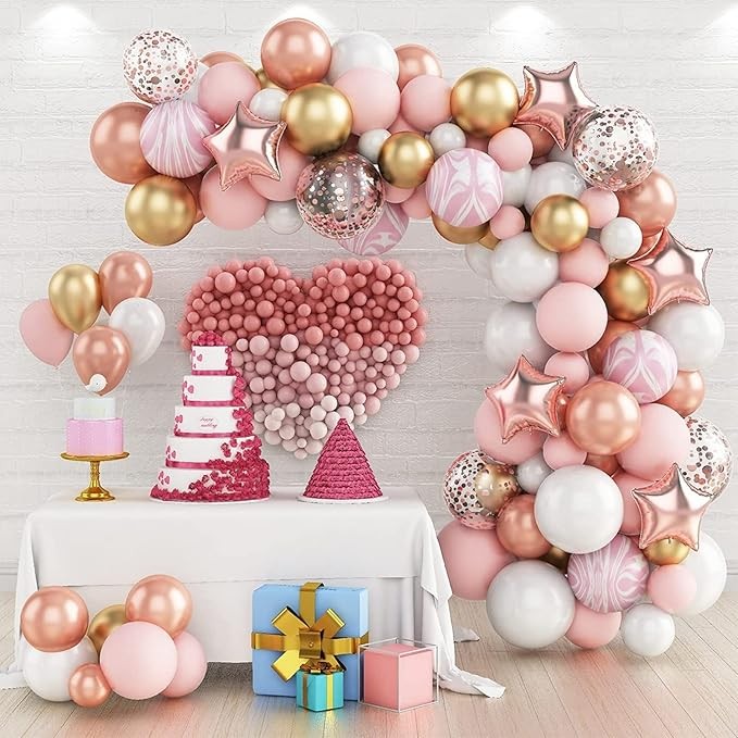 Baloane decorative Arcada, pentru Fetite, BABY SHOWER, , Arcada LOVE, decorativa, set mix din 82 baloane Latex, Rose Gold