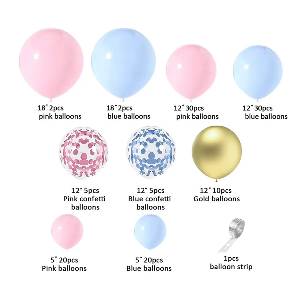 Baloane decorative pentru GENDER PARTY, , Arcada Set 130  baloane, Arcul de Baloane Roz si Albastru, Baloane Confetti Aurii, Multicolor - imagine 2