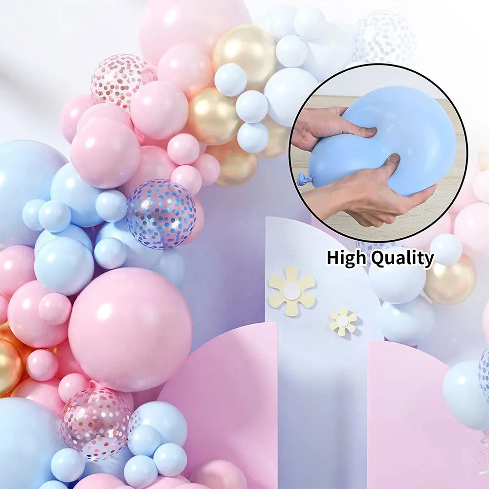 Baloane decorative pentru GENDER PARTY, , Arcada Set 130  baloane, Arcul de Baloane Roz si Albastru, Baloane Confetti Aurii, Multicolor - imagine 3