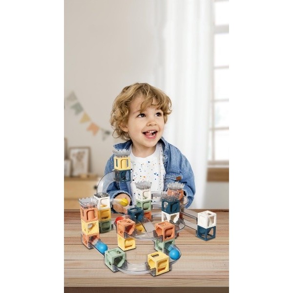 Set piese magnetice de constructie, , Cu tobogane si bile, 41 piese, Multicolor - imagine 2