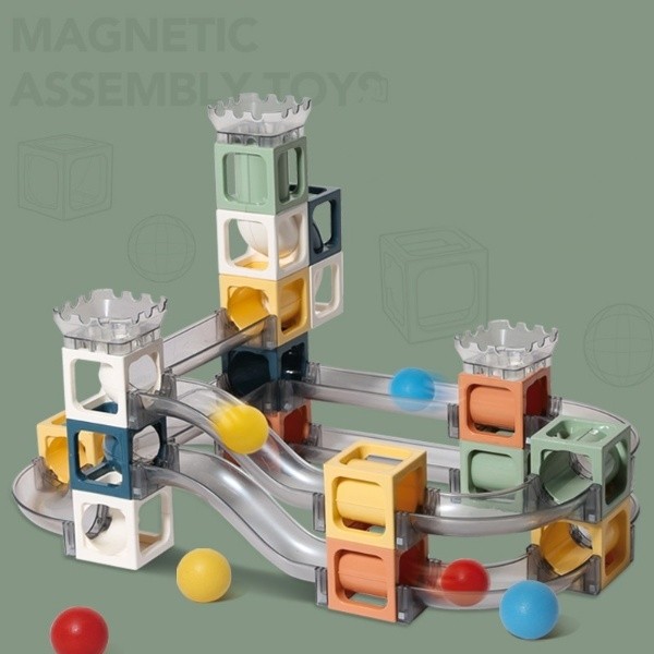 Set piese magnetice de constructie, , Cu tobogane si bile, 41 piese, Multicolor - imagine 3