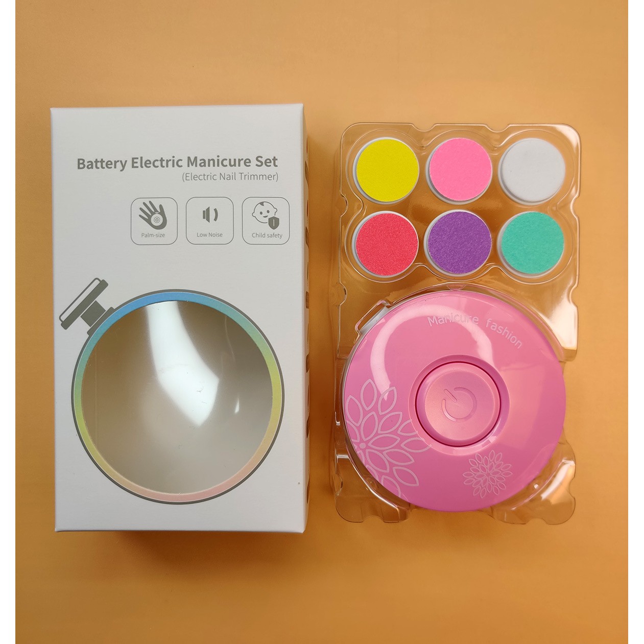 Set Pila Electrica cu Baterie, , pentru Copii si Bebelusi, din ABS, 6 Accesorii, Model cu Flori, 6.5 x 1.8 cm, Roz - imagine 3