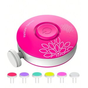 Set Pila Electrica pentru Copii si Bebelusi, , ABS, Incarcare USB, Model cu Flori, 6 Accesorii, cu Lumina LED, Fucsia