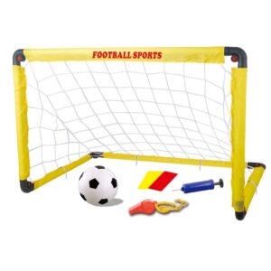 Set Poarta de Fotbal pentru Copii, , 60x90 cm, Minge, Cartonase, Pompa, Fluier, Interactiv, Distractiv, Galben