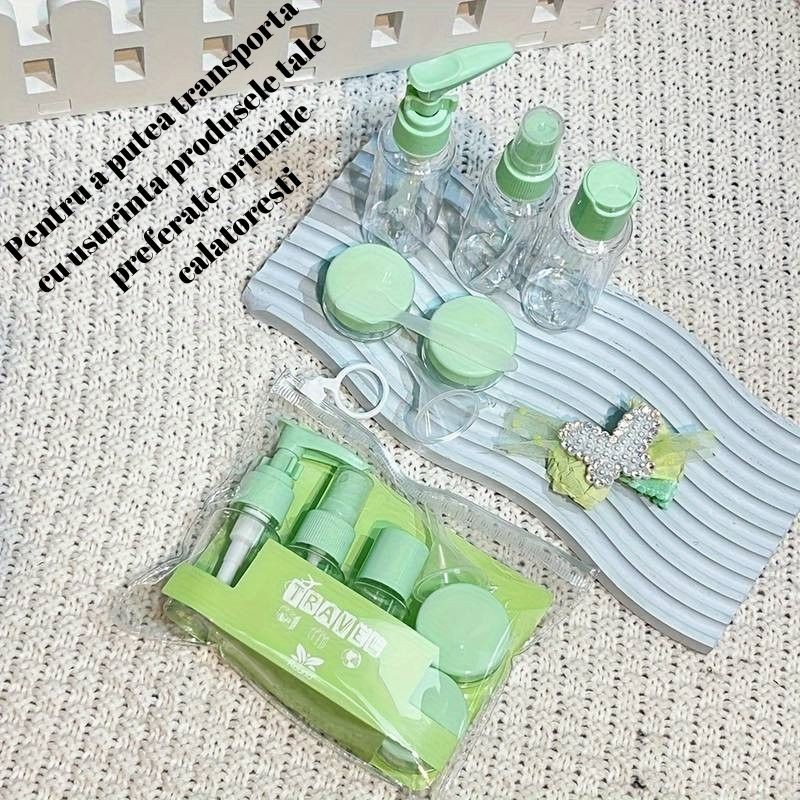 Set Recipiente pentru Cosmetice, , 5 Piese, cu Gentuta, pentru Calatorii, Reutilizabile, Verde, Material Plastic, 40 ml, 10g - imagine 3
