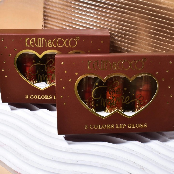 Set Rujuri de Buze Lucioase, KEVIN & COCO, Be Mine 3 Culori, Lip-Gloss, 11 x 7.3 x 2.7cm, Roz-Rosu, Varianta B - imagine 3