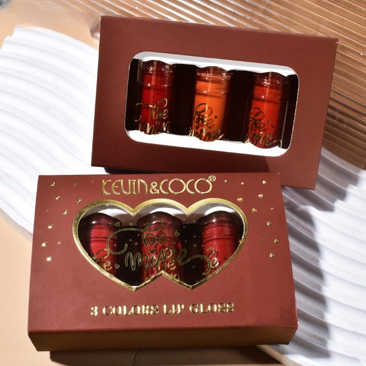 Set Rujuri de Buze Lucioase, KEVIN & COCO, Be Mine 3 Culori, Lip-Gloss, 11 x 7.3 x 2.7cm, Roz-Rosu, Varianta B - imagine 4