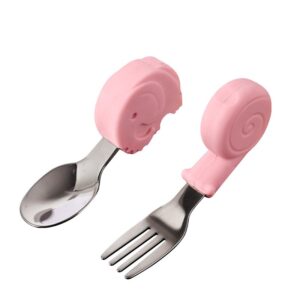 Set Tacamuri pentru Bebelusi, , Lingura si Furculita, Inox/Silicon, 1- 3 Ani, Model cu Animale, Multicolor