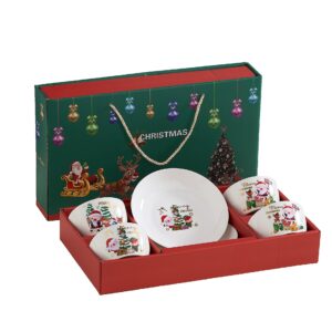 Set Vesela Festiva, , Tema Craciun, 4 x Boluri 300 ml, 2 x Farfurii 18 x 3.4 cm, din Ceramica, Model 3, Multicolor