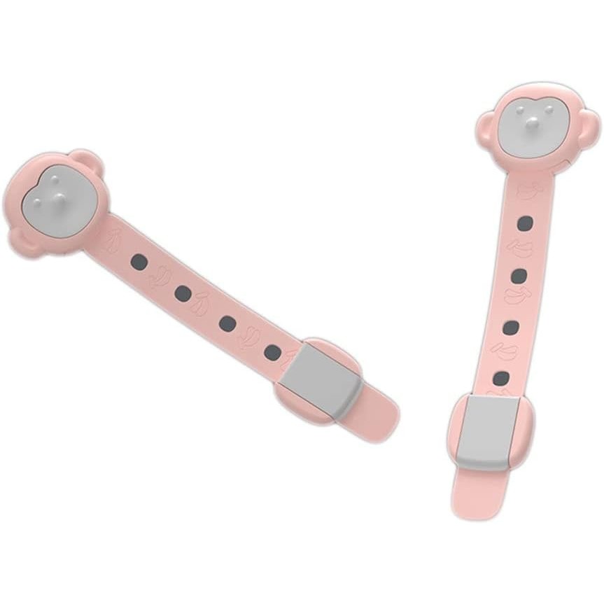 Siguranta pentru Usi Copii, , Sistem de Blocare Sertare, Dulap, Frigider, Adeziv, cu Sistem de Inchidere Dublu, Model Maimutica, Roz - imagine 3