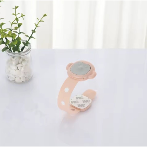 Siguranta pentru Usi Copii, , Sistem de Blocare Sertare, Dulap, Frigider, Adeziv, cu Sistem de Inchidere Dublu, Model Maimutica, Roz - imagine 4