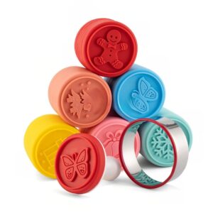 Set 6 stampile pentru prajituri , tematica de Craciun, din silicon alimentar non-toxic, taietor aluat inclus, 6 cm,  maner din plastic, compact, usor de depozitat,