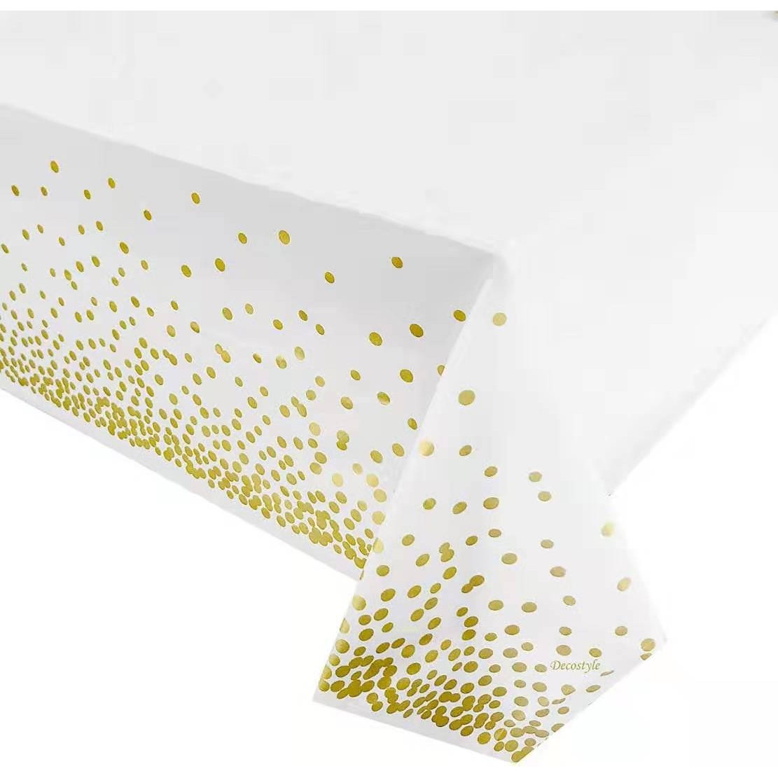 Fata de Masa, , din PEVA, Imprimeu Buline, 137 x 274 cm, Impermeabila, Fara Pete, Curatare Rapida, Auriu