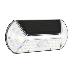 Aplica solara LED SMD pentru perete , cu senzor de miscare, dreptunghiulara, IP44, luminozitate mare 40 LED-uri, 3.7V, 1200mah, autonomie 8 ore, 19.2 x 8.9 cm, alb rece